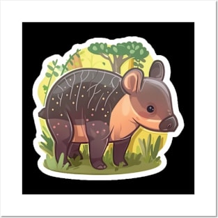 Cute Mountain Tapir Illustration - Adorable Animal Art Posters and Art